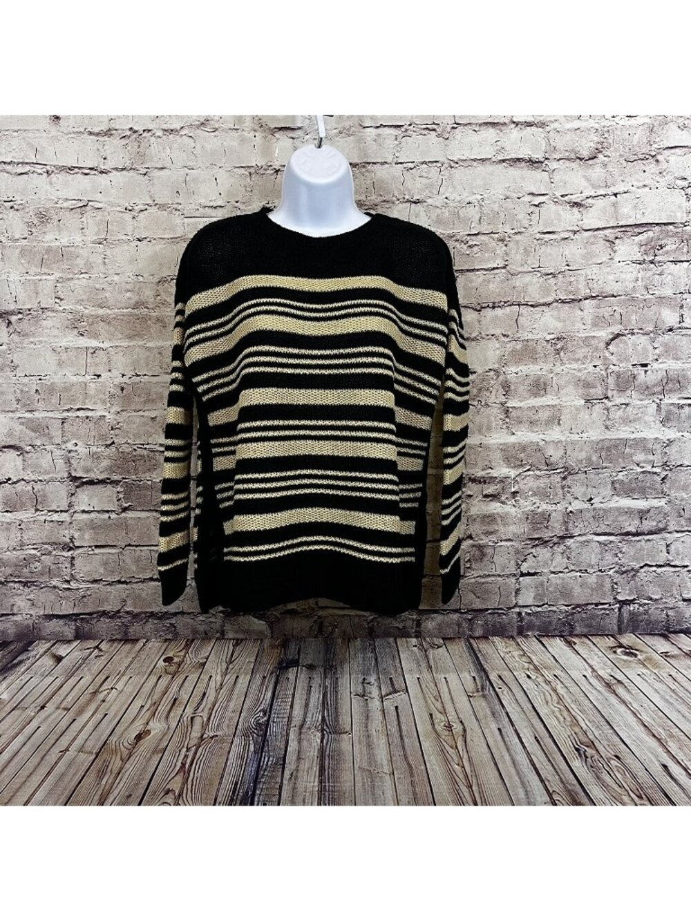 Polo Ralph Lauren Tan Black Stripe Linen Crew Neck Sweater